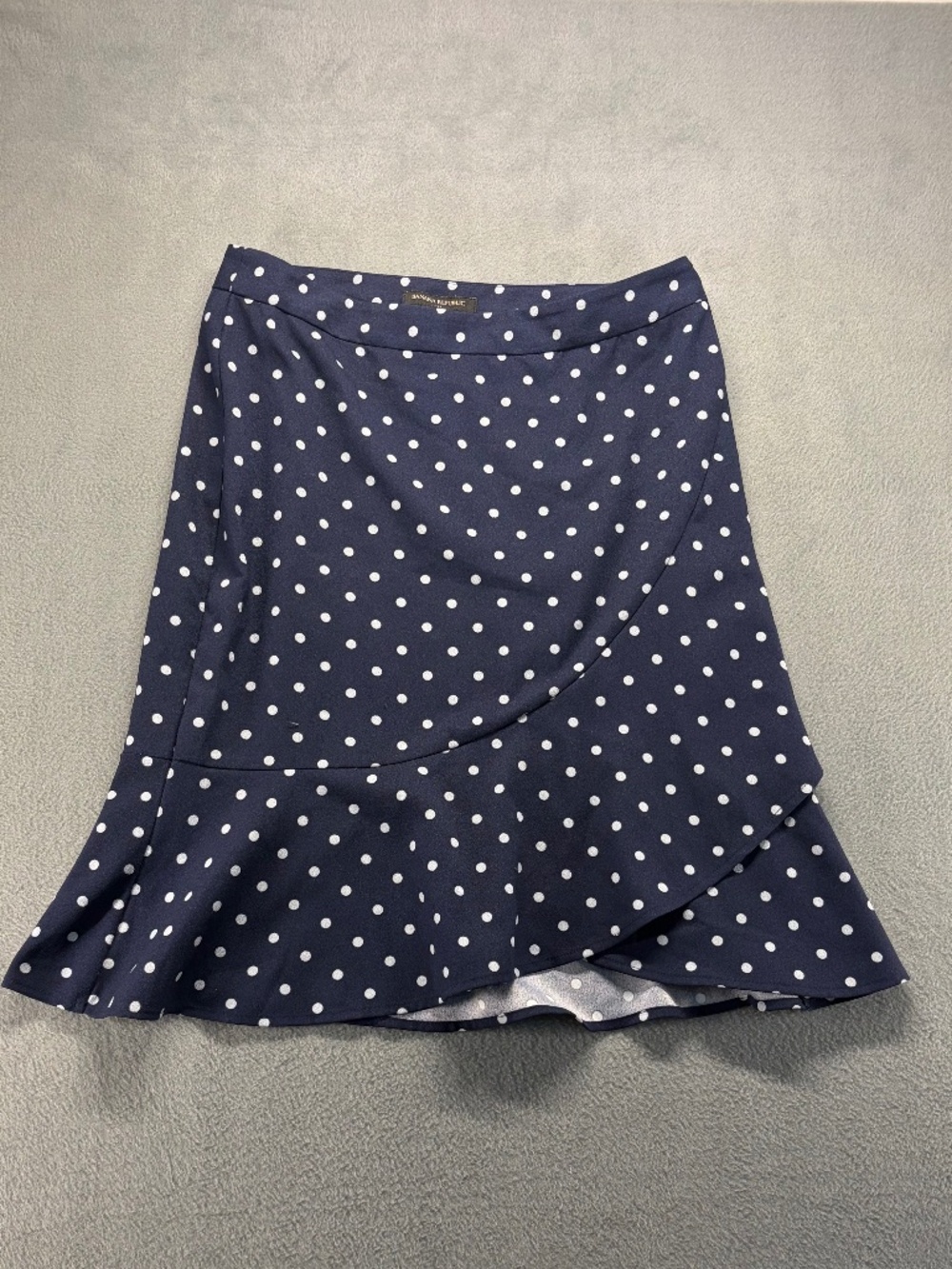 Banana Republic Navy White Polka Dot Ruffle Hem Midi Skirt Petite 6
